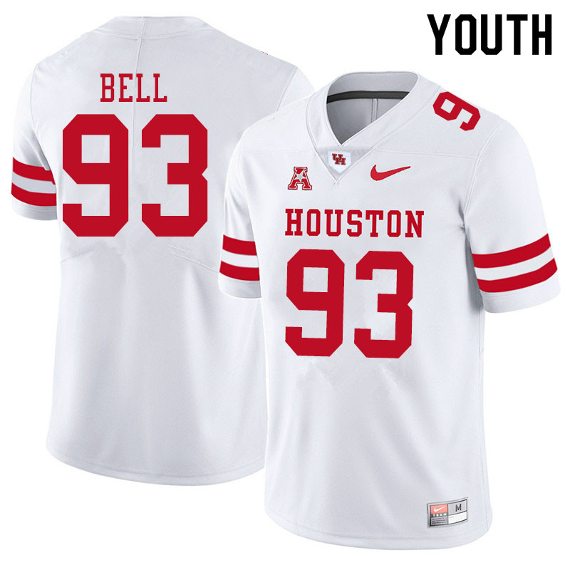 Youth #93 Atlias Bell Houston Cougars College Football Jerseys Sale-White - Click Image to Close